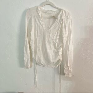 By Anthropologie Linen Mesh Sheer Hoodie with Scrunch Drawstring Sides Small New